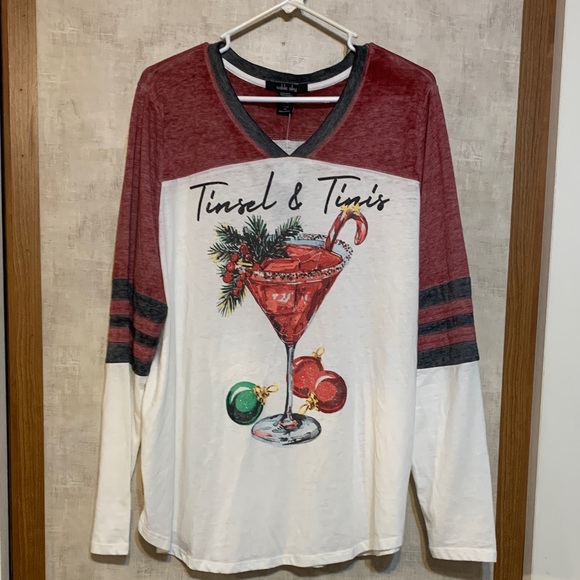 Sable Sky Tops - Tinsel & Tinis Red and White Long Sleeve Tee